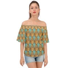 Owl Bird Pattern Off Shoulder Short Sleeve Top by Vaneshop