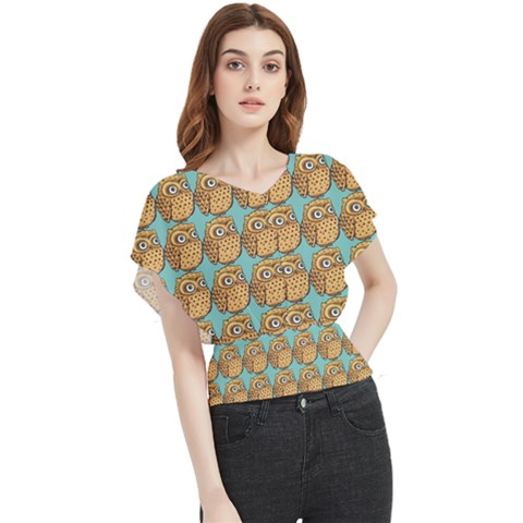 Owl Bird Pattern Butterfly Chiffon Blouse by Vaneshop