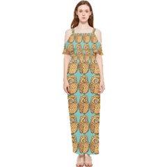 Owl Bird Pattern Draped Sleeveless Chiffon Jumpsuit by Vaneshop