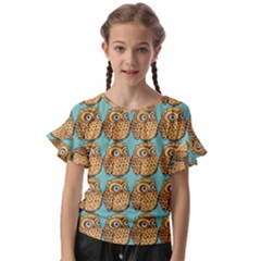 Owl Bird Pattern Kids  Cut Out Flutter Sleeves