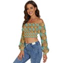 Owl Bird Pattern Long Sleeve Crinkled Weave Crop Top View2