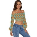 Owl Bird Pattern Long Sleeve Crinkled Weave Crop Top View3