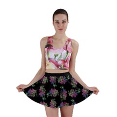 Midnight Noir Garden Chic Pattern Mini Skirt