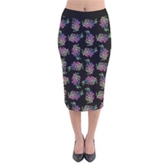 Midnight Noir Garden Chic Pattern Velvet Midi Pencil Skirt by dflcprintsclothing