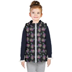 Midnight Noir Garden Chic Pattern Kids  Hooded Puffer Vest by dflcprintsclothing