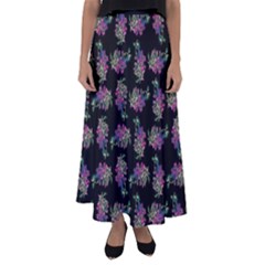 Midnight Noir Garden Chic Pattern Flared Maxi Skirt by dflcprintsclothing