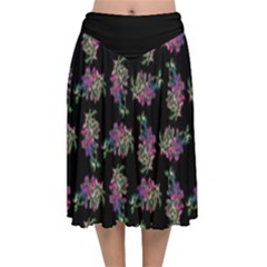 Midnight Noir Garden Chic Pattern Velvet Flared Midi Skirt by dflcprintsclothing