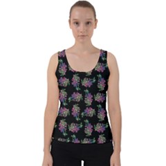 Midnight Noir Garden Chic Pattern Velvet Tank Top