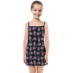 Midnight Noir Garden Chic Pattern Kids  Summer Sun Dress by dflcprintsclothing