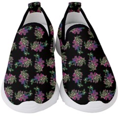 Midnight Noir Garden Chic Pattern Kids  Slip On Sneakers by dflcprintsclothing