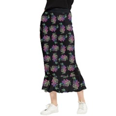 Midnight Noir Garden Chic Pattern Maxi Fishtail Chiffon Skirt by dflcprintsclothing