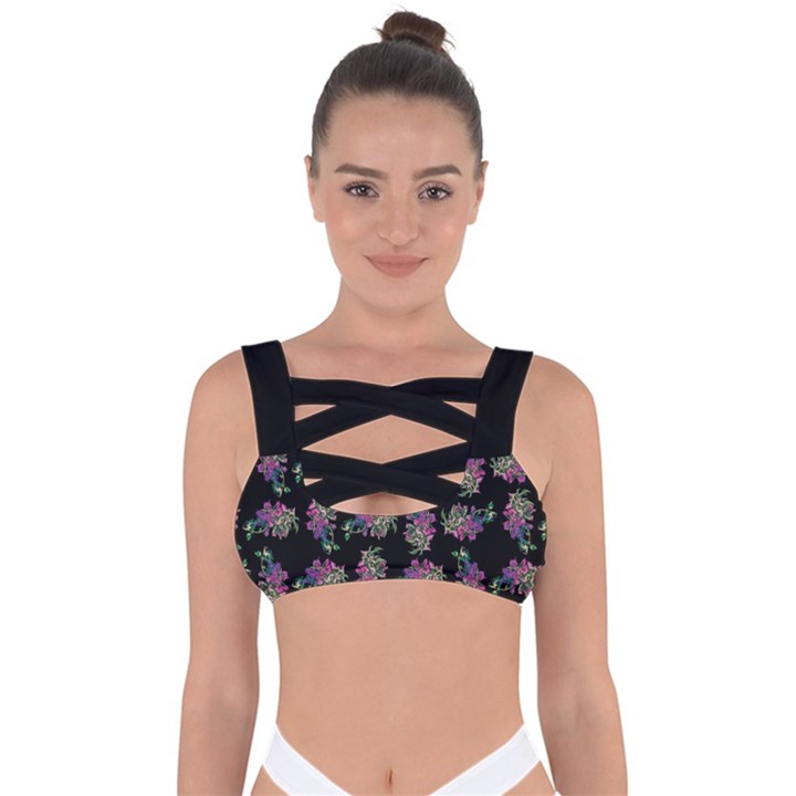 Midnight Noir Garden Chic Pattern Bandaged Up Bikini Top