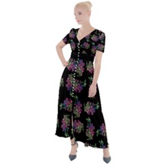 Midnight Noir Garden Chic Pattern Button Up Short Sleeve Maxi Dress by dflcprintsclothing