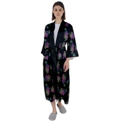 Midnight Noir Garden Chic Pattern Maxi Satin Kimono by dflcprintsclothing