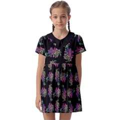 Midnight Noir Garden Chic Pattern Kids  Asymmetric Collar Dress by dflcprintsclothing