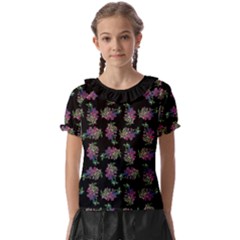 Midnight Noir Garden Chic Pattern Kids  Frill Chiffon Blouse by dflcprintsclothing