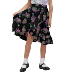 Midnight Noir Garden Chic Pattern Kids  Ruffle Flared Wrap Midi Skirt by dflcprintsclothing