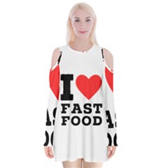 I Love Fast Food Velvet Long Sleeve Shoulder Cutout Dress by ilovewhateva