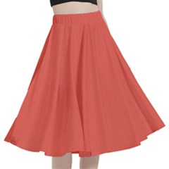 Fire Opal Red	 - 	a-line Full Circle Midi Skirt With Pocket