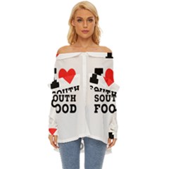 I Love South Food Off Shoulder Chiffon Pocket Shirt by ilovewhateva