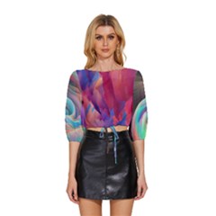 Colourful Abstract Mid Sleeve Drawstring Hem Top