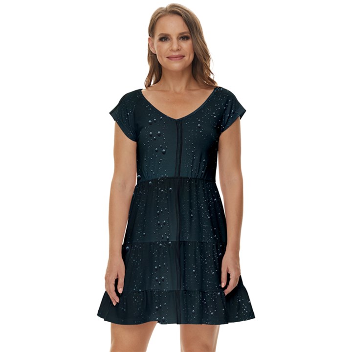 Droplets Short Sleeve Tiered Mini Dress