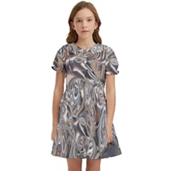 Shiny Abstract Kids  Bow Tie Puff Sleeve Dress