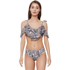 Shiny Abstract Ruffle Edge Tie Up Bikini Set	 by ugoarts