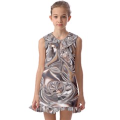 Shiny Abstract Kids  Pilgrim Collar Ruffle Hem Dress