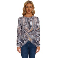 Shiny Abstract Long Sleeve Crew Neck Pullover Top