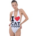 I love cat food Backless Halter One Piece Swimsuit View1