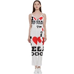 I Love Sea Food V-neck Spaghetti Strap Tie Front Jumpsuit by ilovewhateva