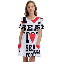 I Love Sea Food Kids  Frilly Sleeves Pocket Dress by ilovewhateva