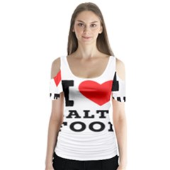 I Love Salty Food Butterfly Sleeve Cutout Tee 