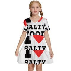 I Love Salty Food Kids  Short Sleeve Tiered Mini Dress by ilovewhateva