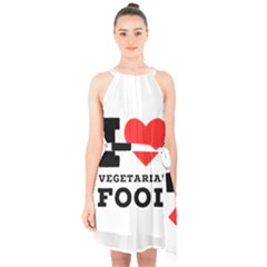 I Love Vegetarian Food Halter Collar Waist Tie Chiffon Dress by ilovewhateva