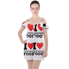 I Love Vegetarian Food Ruffle Cut Out Chiffon Playsuit by ilovewhateva