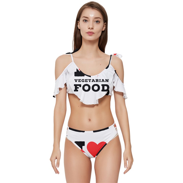 I love vegetarian food Ruffle Edge Tie Up Bikini Set	