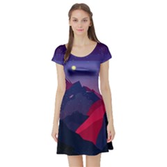 Abstract Landscape Sunrise Mountains Blue Sky Short Sleeve Skater Dress by Grandong