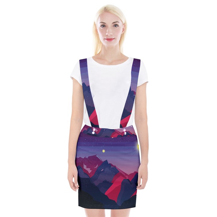 Abstract Landscape Sunrise Mountains Blue Sky Braces Suspender Skirt