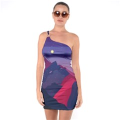 Abstract Landscape Sunrise Mountains Blue Sky One Shoulder Ring Trim Bodycon Dress by Grandong