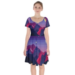 Abstract Landscape Sunrise Mountains Blue Sky Short Sleeve Bardot Dress by Grandong