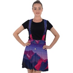 Abstract Landscape Sunrise Mountains Blue Sky Velvet Suspender Skater Skirt by Grandong