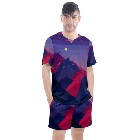 Abstract Landscape Sunrise Mountains Blue Sky Men s Mesh Tee And Shorts Set by Grandong