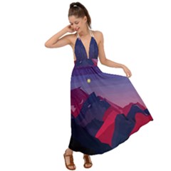 Abstract Landscape Sunrise Mountains Blue Sky Backless Maxi Beach Dress by Grandong