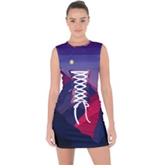 Abstract Landscape Sunrise Mountains Blue Sky Lace Up Front Bodycon Dress by Grandong