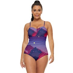 Abstract Landscape Sunrise Mountains Blue Sky Retro Full Coverage Swimsuit by Grandong