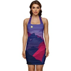 Abstract Landscape Sunrise Mountains Blue Sky Sleeveless Wide Square Neckline Ruched Bodycon Dress by Grandong