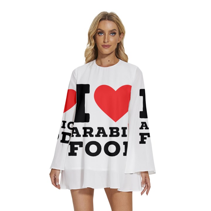 I love arabic food Round Neck Long Sleeve Bohemian Style Chiffon Mini Dress