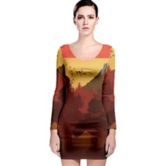 Japan Art Illustration Long Sleeve Bodycon Dress by Grandong